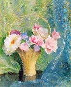 Hills, Laura Coombs Basket of Flowers oil painting
